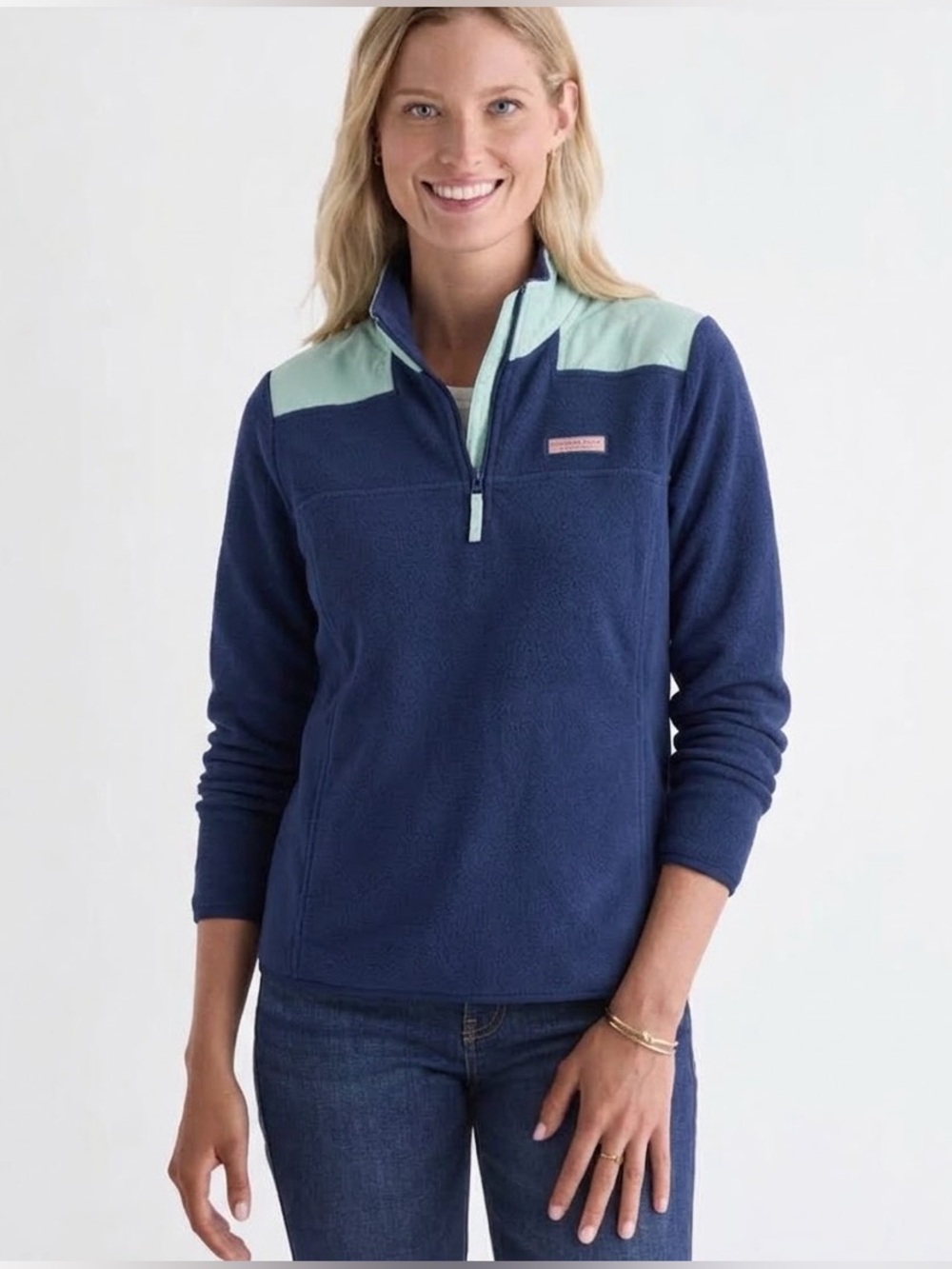 Vineyard Vines Navy & Mint Half Zip Fleece XS Colorblock Fall Coat Autumn Hiking